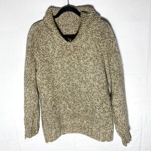 Vintage Handmade Hand Knit Wool V Neck Shawl Collar Pullover Sweater S